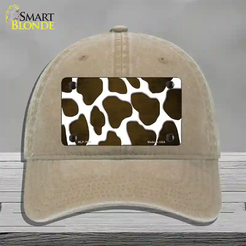 Brown White Giraffe Oil Rubbed Novelty License Plate Hat Unconstructed Cotton / Khaki