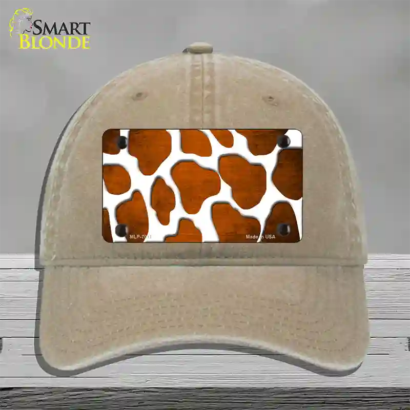 Orange White Giraffe Oil Rubbed Novelty License Plate Hat Unconstructed Cotton / Khaki