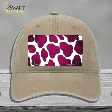 Pink White Giraffe Oil Rubbed Novelty License Plate Hat Unconstructed Cotton / Khaki