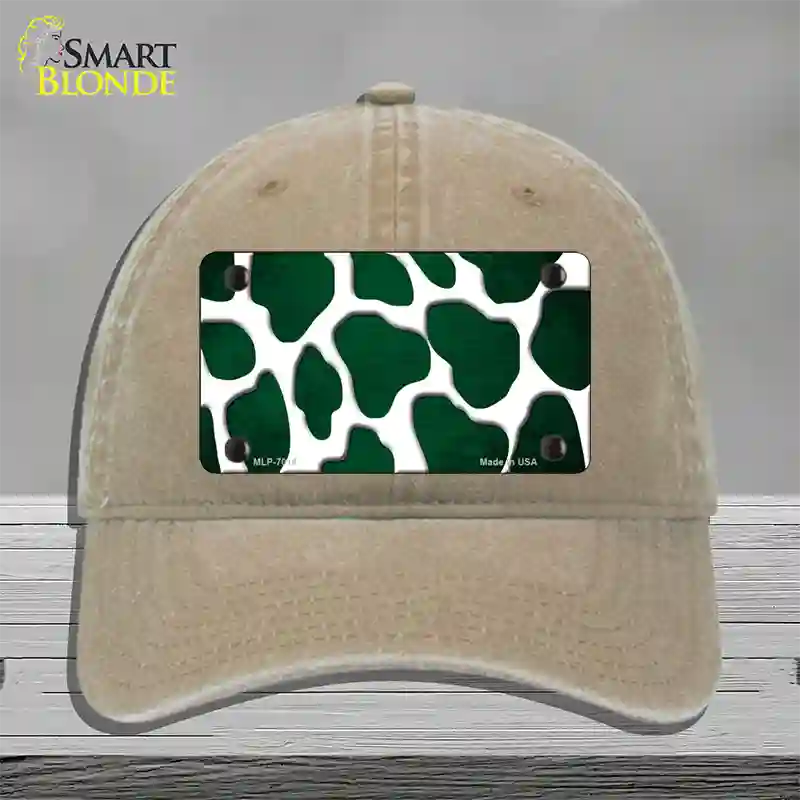 Green White Giraffe Oil Rubbed Novelty License Plate Hat Unconstructed Cotton / Khaki