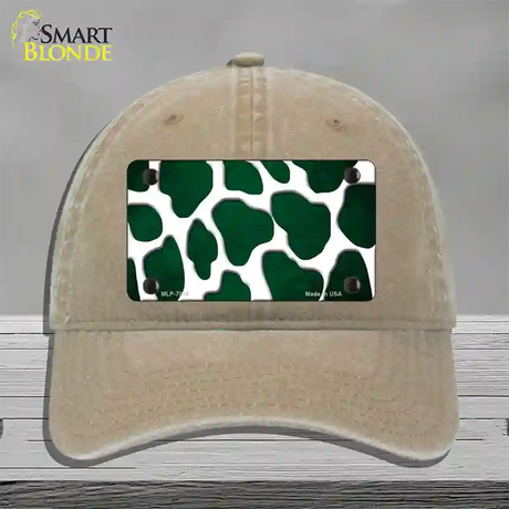 Green White Giraffe Oil Rubbed Novelty License Plate Hat Unconstructed Cotton / Khaki