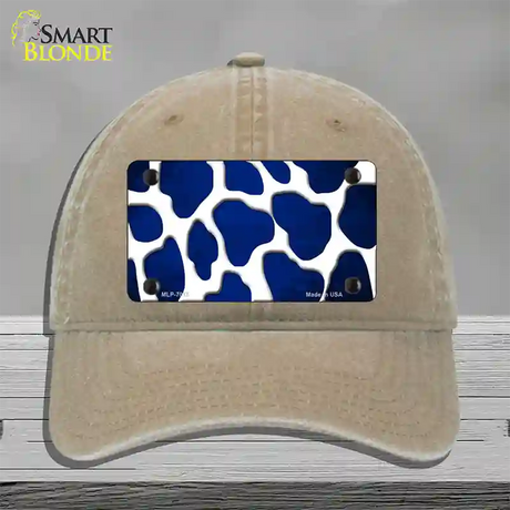 Blue White Giraffe Oil Rubbed Novelty License Plate Hat Unconstructed Cotton / Khaki