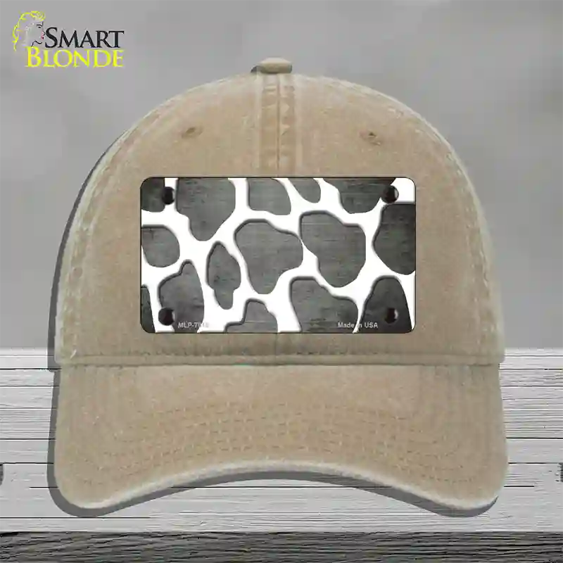 Gray White Giraffe Oil Rubbed Novelty License Plate Hat Unconstructed Cotton / Khaki