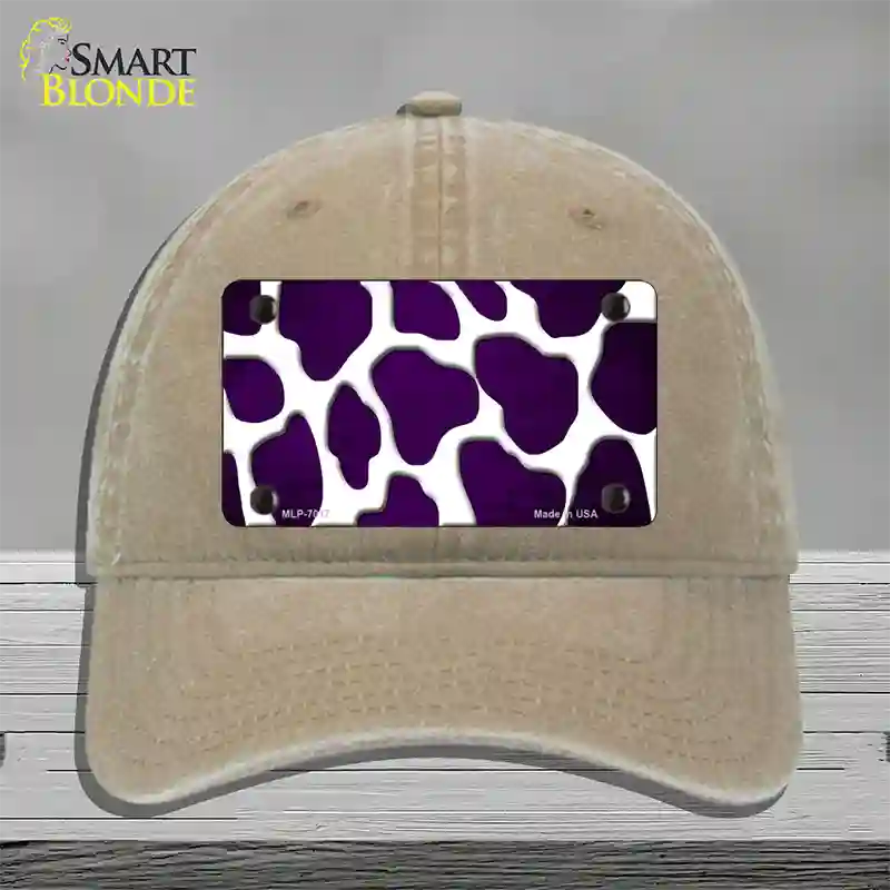 Purple White Giraffe Oil Rubbed Novelty License Plate Hat Unconstructed Cotton / Khaki