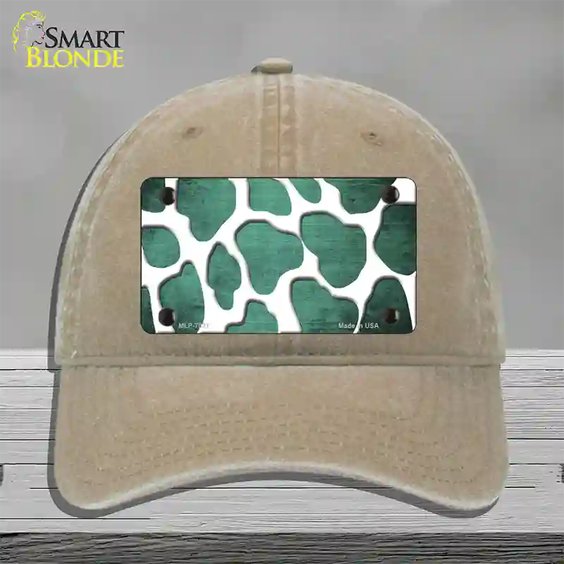 Mint White Giraffe Oil Rubbed Novelty License Plate Hat Unconstructed Cotton / Khaki