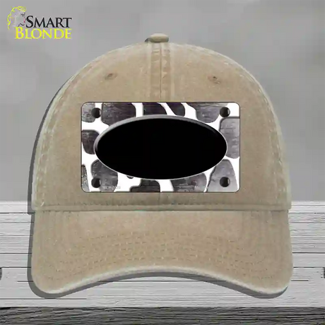 Black White Oval Giraffe Oil Rubbed Novelty License Plate Hat Unconstructed Cotton / Khaki