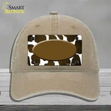 Brown White Oval Giraffe Oil Rubbed Novelty License Plate Hat Unconstructed Cotton / Khaki