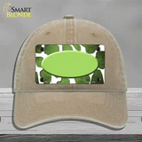 Lime Green White Oval Giraffe Oil Rubbed Novelty License Plate Hat Unconstructed Cotton / Khaki