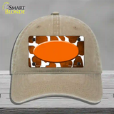 Orange White Oval Giraffe Oil Rubbed Novelty License Plate Hat Unconstructed Cotton / Khaki