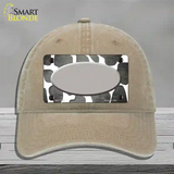 Gray White Oval Giraffe Oil Rubbed Novelty License Plate Hat Unconstructed Cotton / Khaki