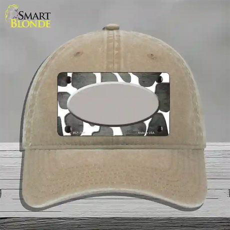 Gray White Oval Giraffe Oil Rubbed Novelty License Plate Hat Unconstructed Cotton / Khaki