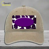 Purple White Oval Giraffe Oil Rubbed Novelty License Plate Hat Unconstructed Cotton / Khaki