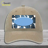 Light Blue White Oval Giraffe Oil Rubbed Novelty License Plate Hat Unconstructed Cotton / Khaki