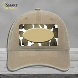 Gold White Oval Giraffe Oil Rubbed Novelty License Plate Hat Unconstructed Cotton / Khaki