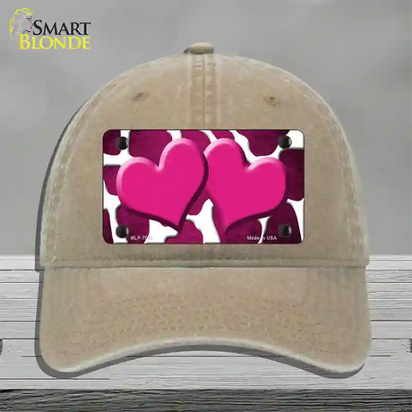 Pink White Hearts Giraffe Oil Rubbed Novelty License Plate Hat Unconstructed Cotton / Khaki