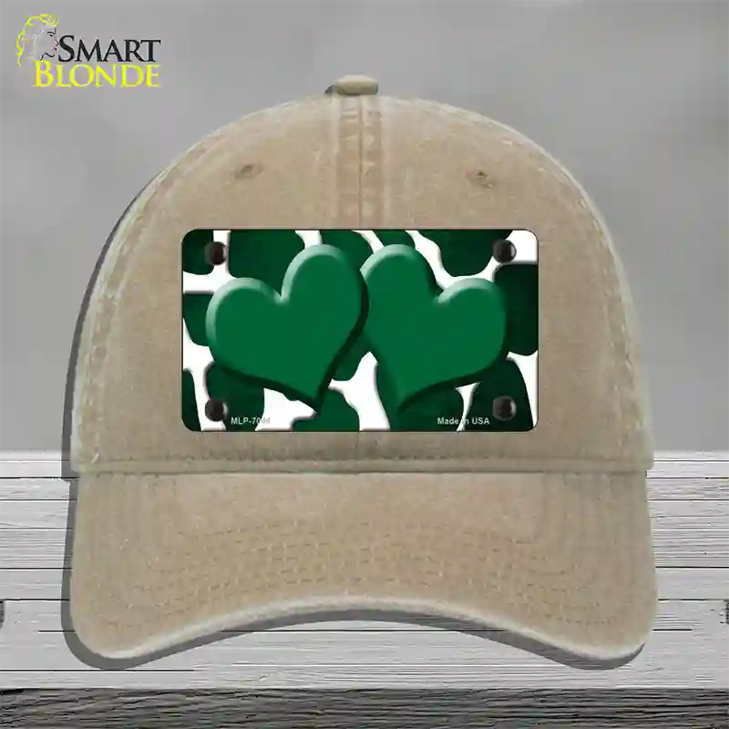 Green White Hearts Giraffe Oil Rubbed Novelty License Plate Hat Unconstructed Cotton / Khaki