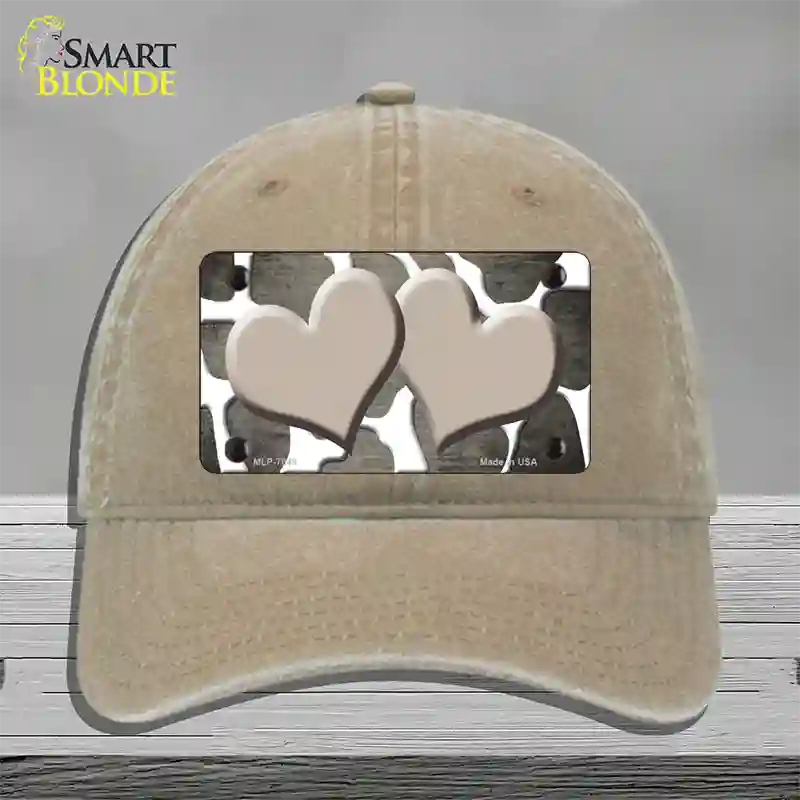 Tan White Hearts Giraffe Oil Rubbed Novelty License Plate Hat Unconstructed Cotton / Khaki