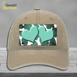 Mint White Hearts Giraffe Oil Rubbed Novelty License Plate Hat Unconstructed Cotton / Khaki