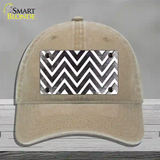 Black White Chevron Oil Rubbed Novelty License Plate Hat Unconstructed Cotton / Khaki