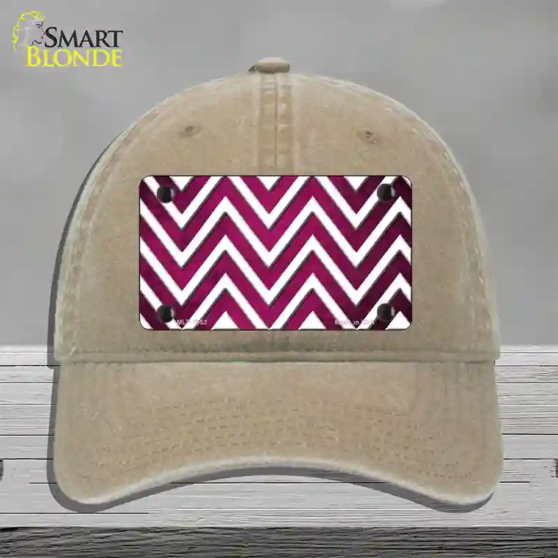 Pink White Chevron Oil Rubbed Novelty License Plate Hat Unconstructed Cotton / Khaki