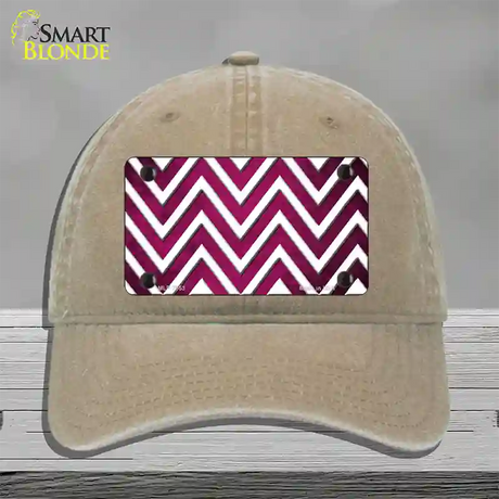 Pink White Chevron Oil Rubbed Novelty License Plate Hat Unconstructed Cotton / Khaki