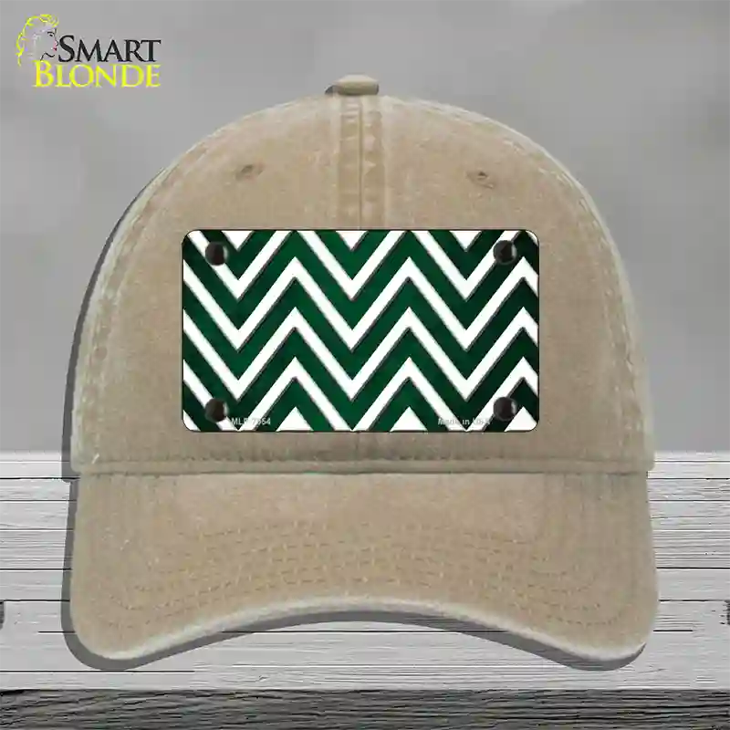 Green White Chevron Oil Rubbed Novelty License Plate Hat Unconstructed Cotton / Khaki