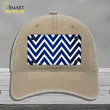 Blue White Chevron Oil Rubbed Novelty License Plate Hat Unconstructed Cotton / Khaki