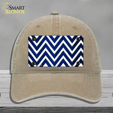 Blue White Chevron Oil Rubbed Novelty License Plate Hat Unconstructed Cotton / Khaki