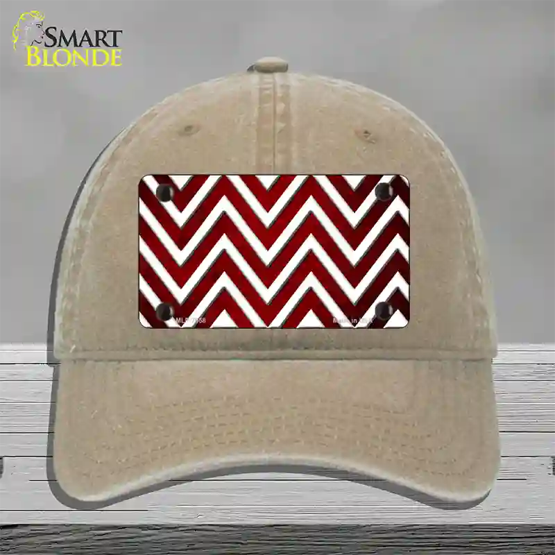 Red White Chevron Oil Rubbed Novelty License Plate Hat Unconstructed Cotton / Khaki