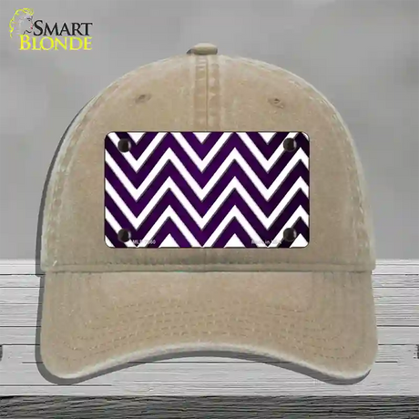 Purple White Chevron Oil Rubbed Novelty License Plate Hat Unconstructed Cotton / Khaki