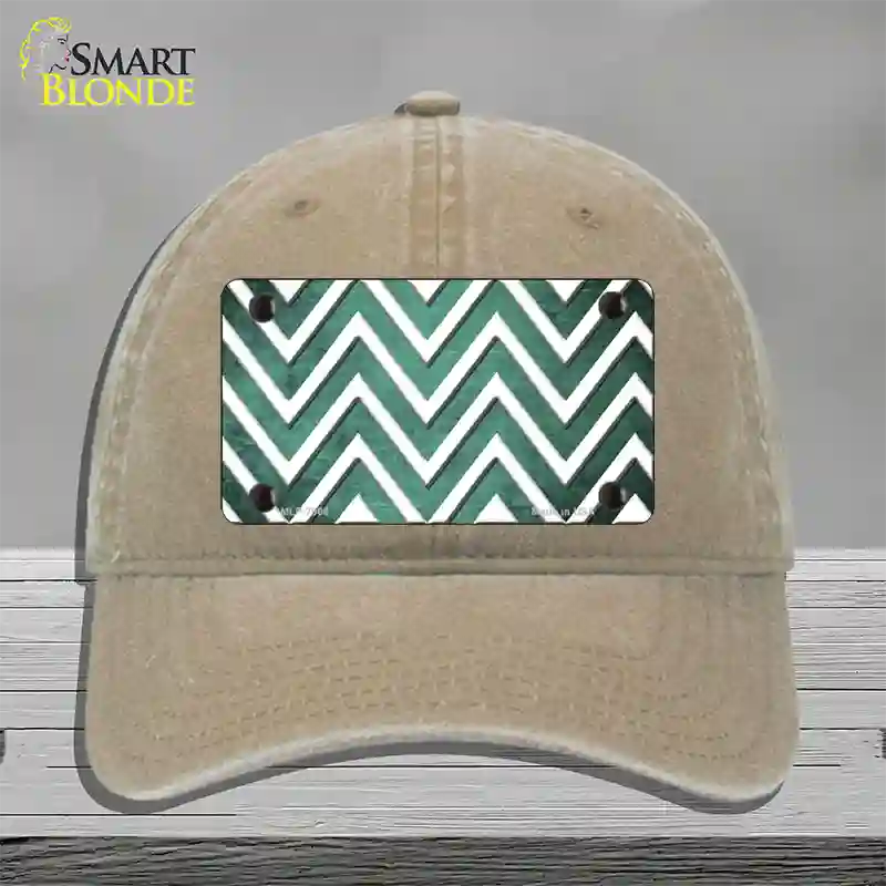 Mint White Chevron Oil Rubbed Novelty License Plate Hat Unconstructed Cotton / Khaki