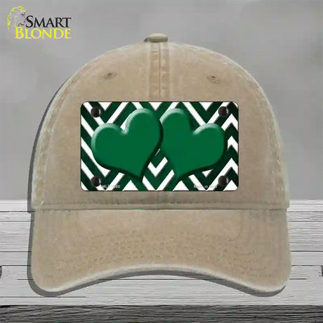 Green White Hearts Chevron Oil Rubbed Novelty License Plate Hat Unconstructed Cotton / Khaki