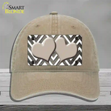 Tan White Hearts Chevron Oil Rubbed Novelty License Plate Hat Unconstructed Cotton / Khaki