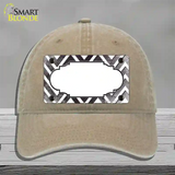 Black White Chevron Scallop Oil Rubbed Novelty License Plate Hat Unconstructed Cotton / Khaki