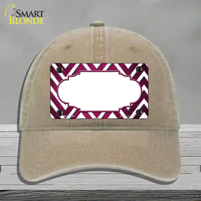 Pink White Chevron Scallop Oil Rubbed Novelty License Plate Hat Unconstructed Cotton / Khaki