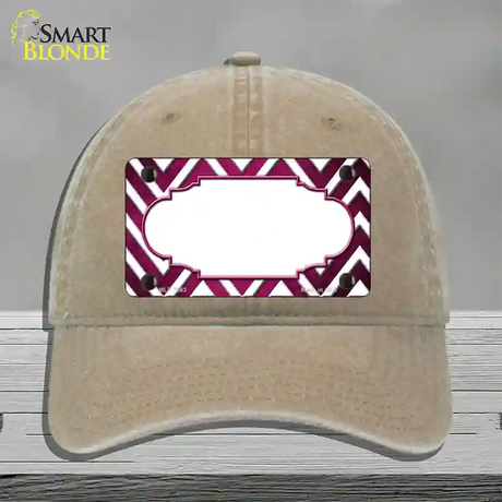 Pink White Chevron Scallop Oil Rubbed Novelty License Plate Hat Unconstructed Cotton / Khaki