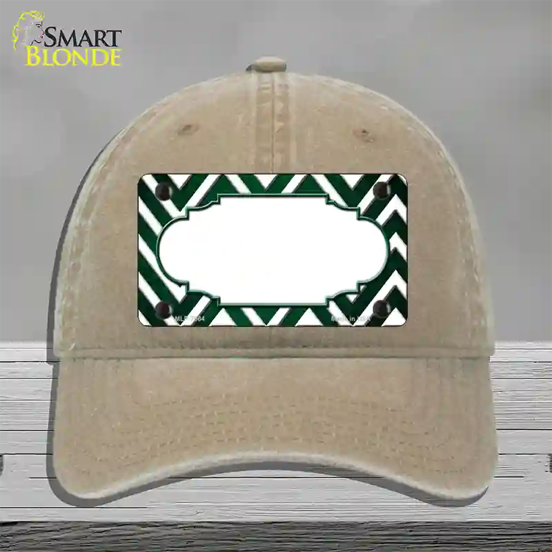 Green White Chevron Scallop Oil Rubbed Novelty License Plate Hat Unconstructed Cotton / Khaki