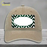 Green White Chevron Scallop Oil Rubbed Novelty License Plate Hat Unconstructed Cotton / Khaki