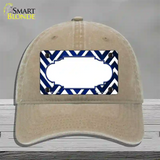 Blue White Chevron Scallop Oil Rubbed Novelty License Plate Hat Unconstructed Cotton / Khaki