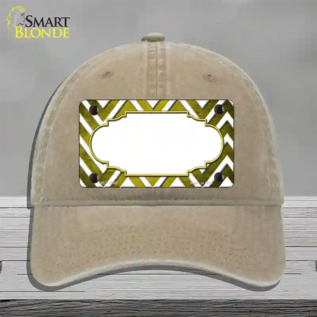 Yellow White Chevron Scallop Oil Rubbed Novelty License Plate Hat Unconstructed Cotton / Khaki