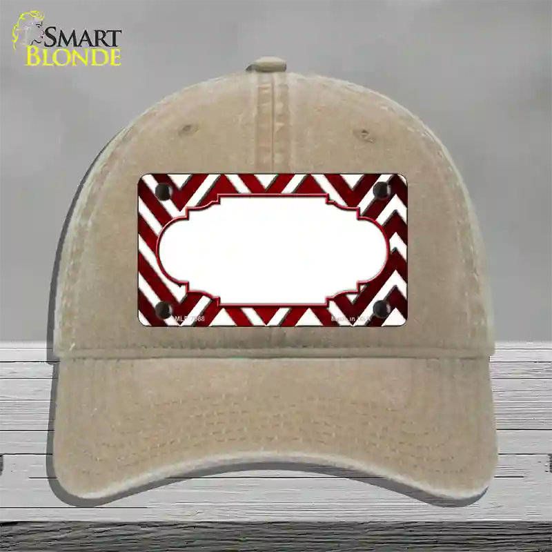 Red White Chevron Scallop Oil Rubbed Novelty License Plate Hat Unconstructed Cotton / Khaki