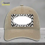 Gray White Chevron Scallop Oil Rubbed Novelty License Plate Hat Unconstructed Cotton / Khaki