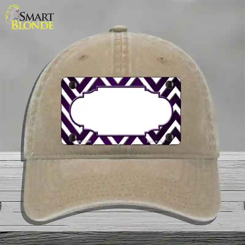 Purple White Chevron Scallop Oil Rubbed Novelty License Plate Hat Unconstructed Cotton / Khaki