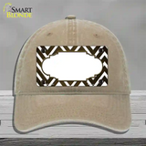 Brown White Chevron Scallop Oil Rubbed Novelty License Plate Hat Unconstructed Cotton / Khaki