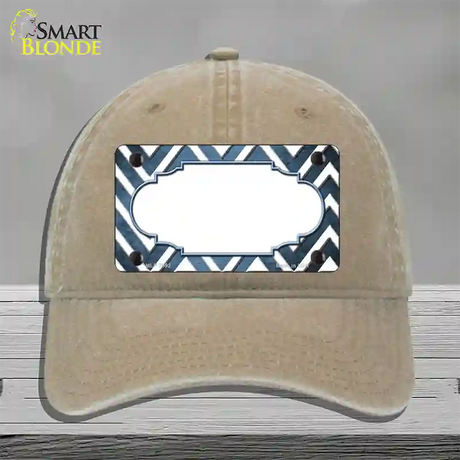 Light Blue White Chevron Scallop Oil Rubbed Novelty License Plate Hat Unconstructed Cotton / Khaki