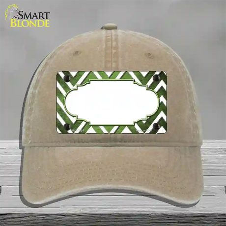 Lime Green White Chevron Scallop Oil Rubbed Novelty License Plate Hat Unconstructed Cotton / Khaki