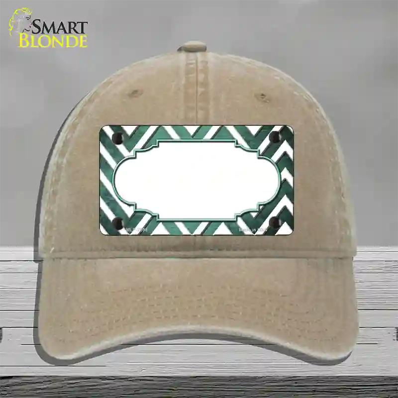 Mint White Chevron Scallop Oil Rubbed Novelty License Plate Hat Unconstructed Cotton / Khaki