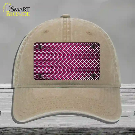 Pink White Quatrefoil Oil Rubbed Novelty License Plate Hat Unconstructed Cotton / Khaki