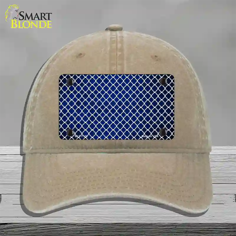 Blue White Quatrefoil Oil Rubbed Novelty License Plate Hat Unconstructed Cotton / Khaki