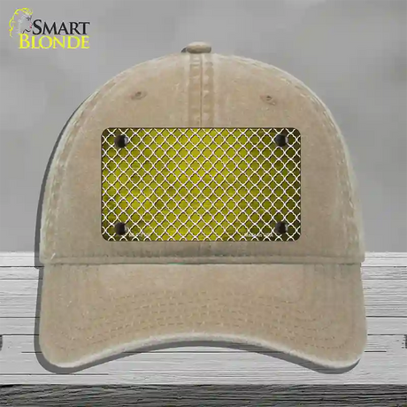 Yellow White Quatrefoil Oil Rubbed Novelty License Plate Hat Unconstructed Cotton / Khaki